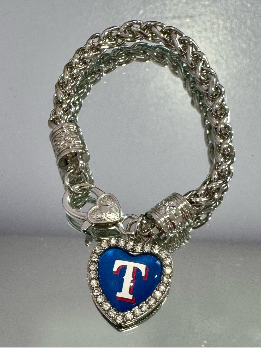 New Silver-Tone Braided Bracelet with Blue Heart 'T' Charm